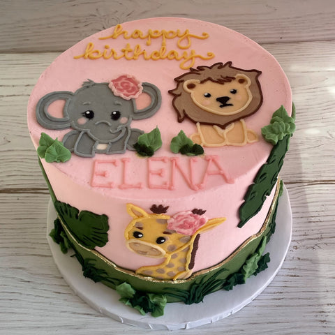 Baby Jungle Animals Cake with Gold Trim