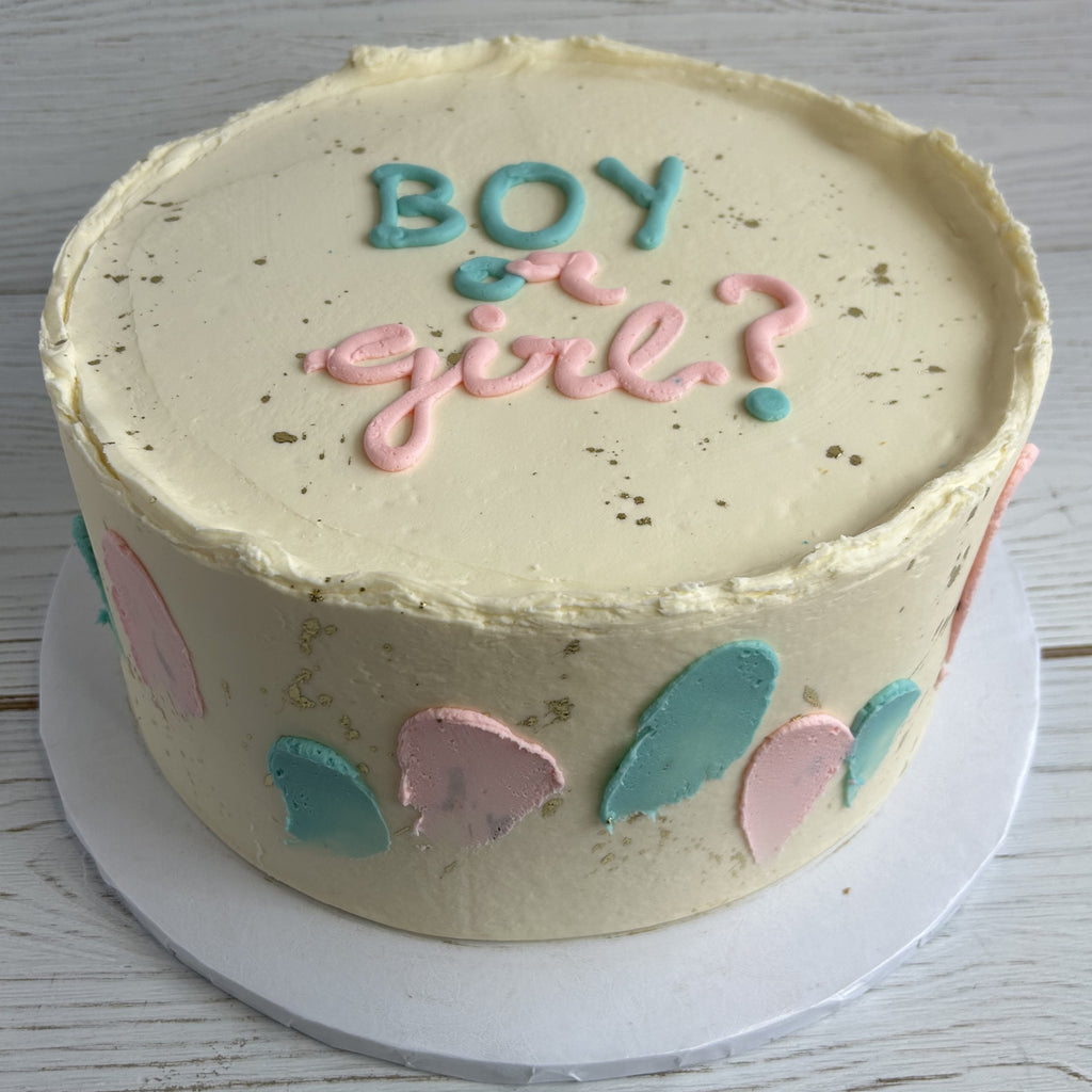 Simple Gender Reveal Cake with Gold Accents