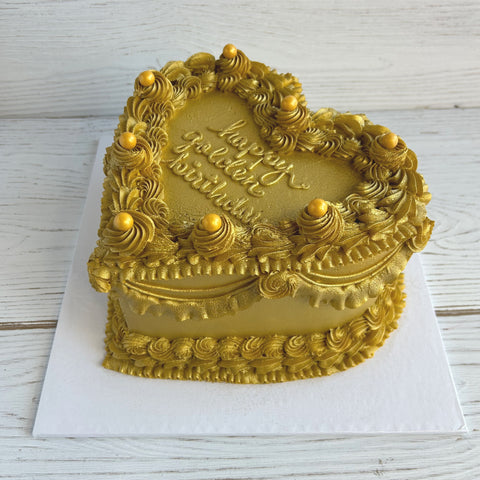 Golden Birthday Heart-Shaped Cake