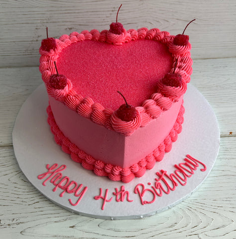 Hot Pink Heart Shaped Cake with Glitter and Cherries