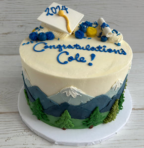 Graduation Cake with Outdoor Mountain Scenery