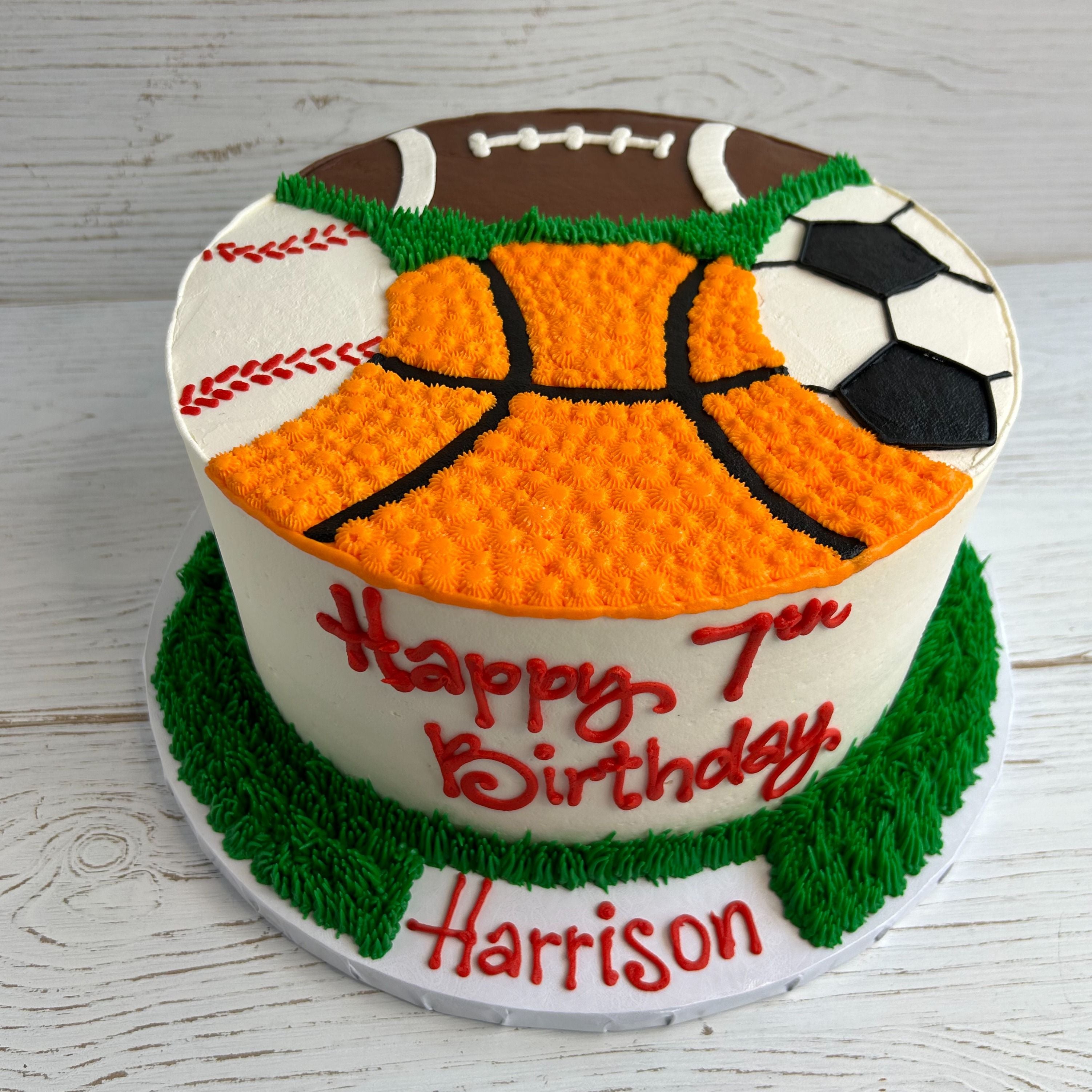 Basketball, Baseball, Football, Soccer Sports Cake