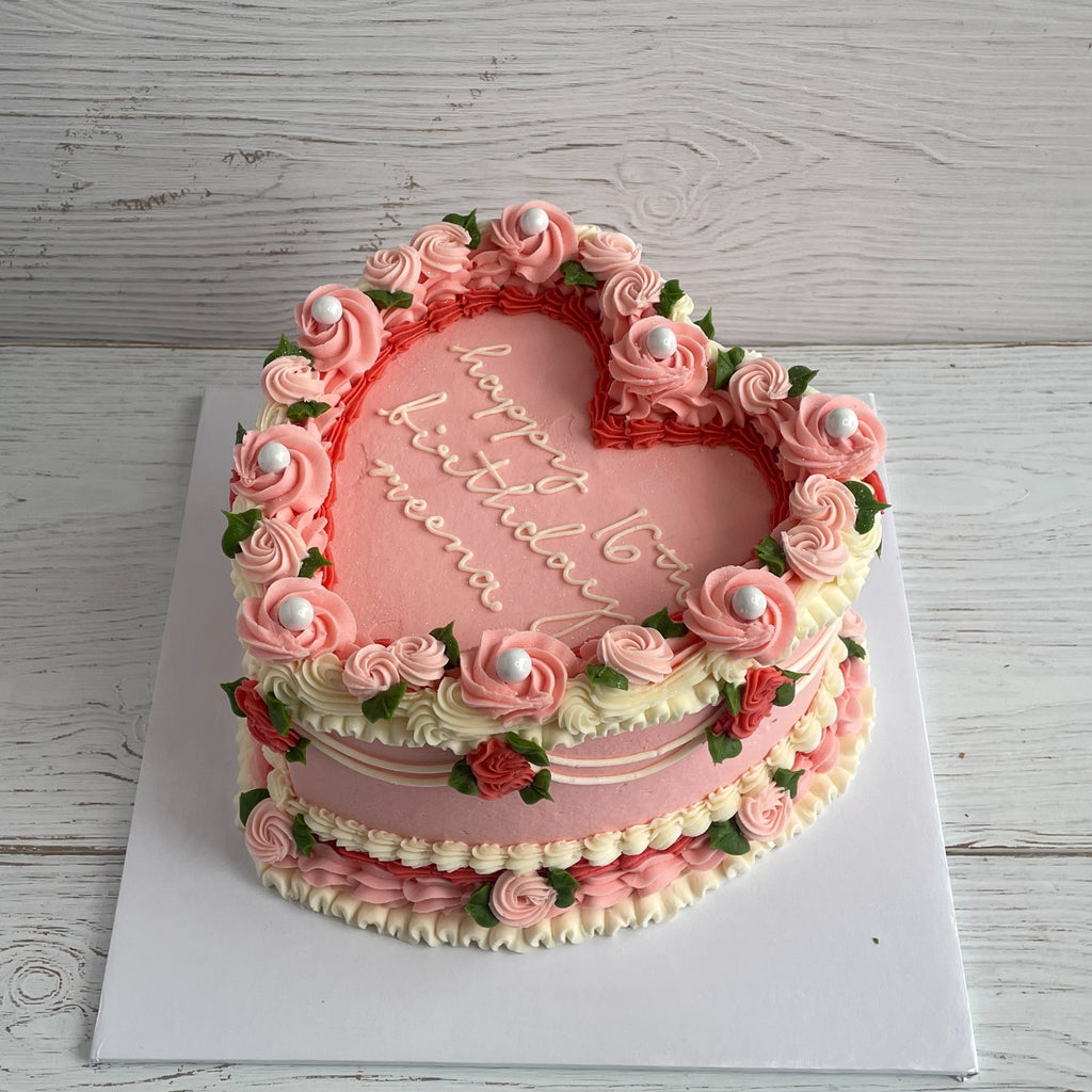 Pink Victorian Heart-Shaped Cake