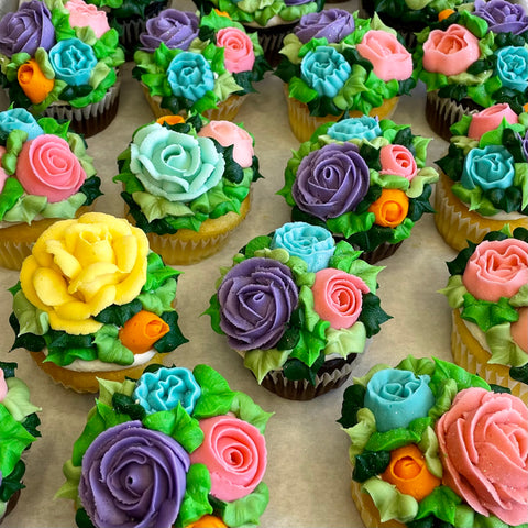 Bright Rainbow Floral Cupcakes