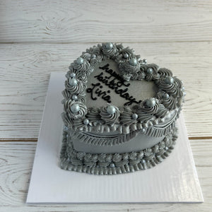 Silver Elegance Heart-Shaped Cake