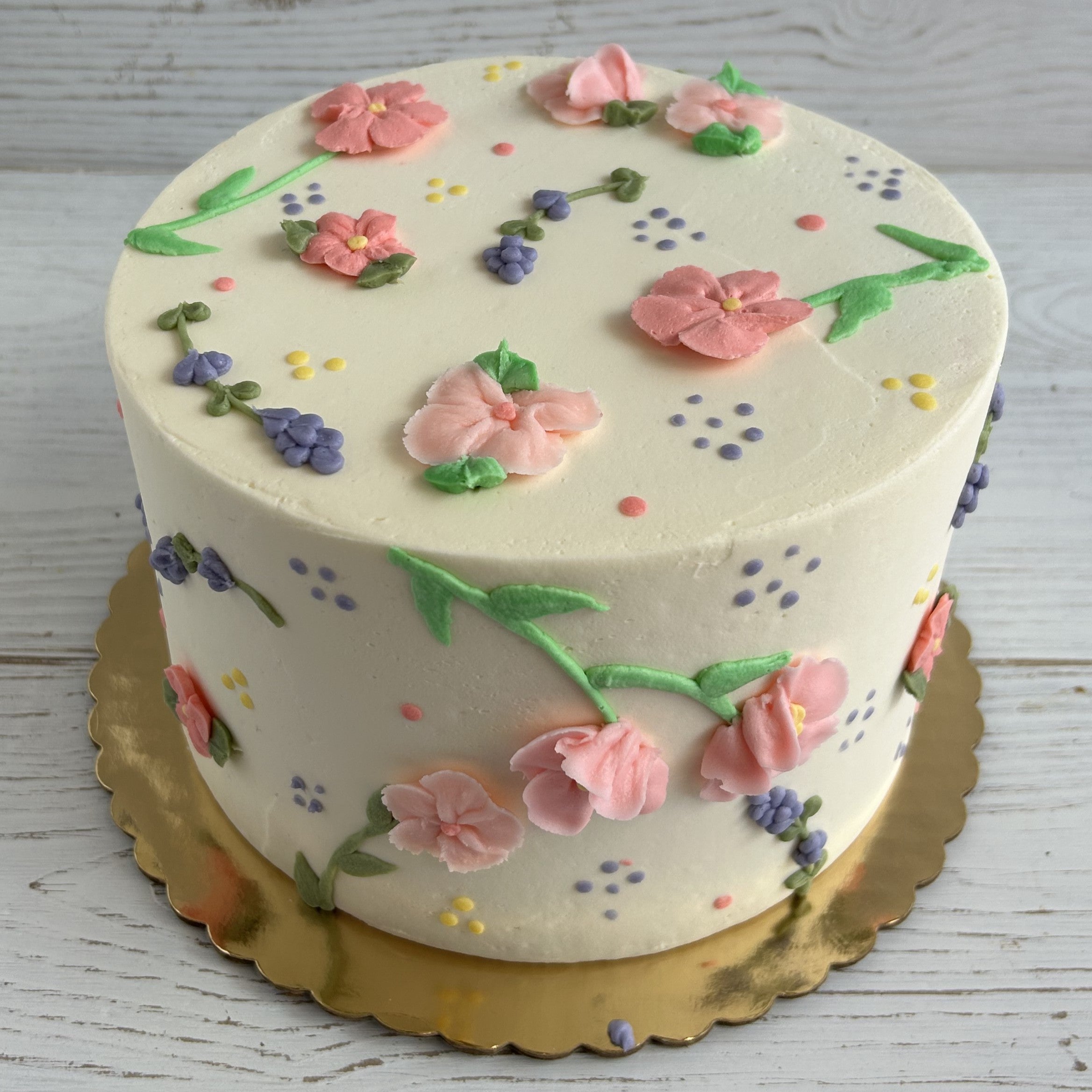 Dainty Pastel Flowers and Dots Cake