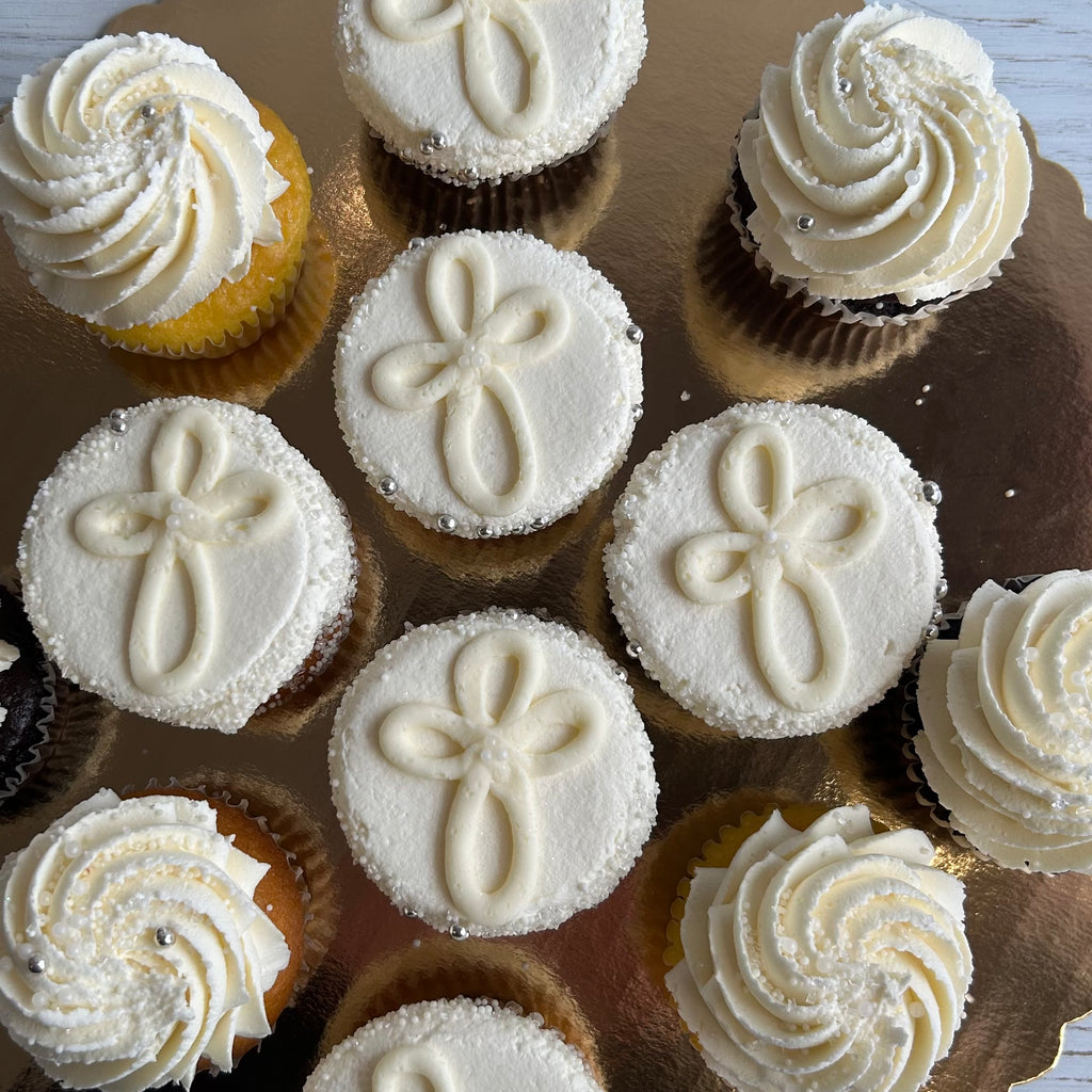 Simple White Cross Cupcakes