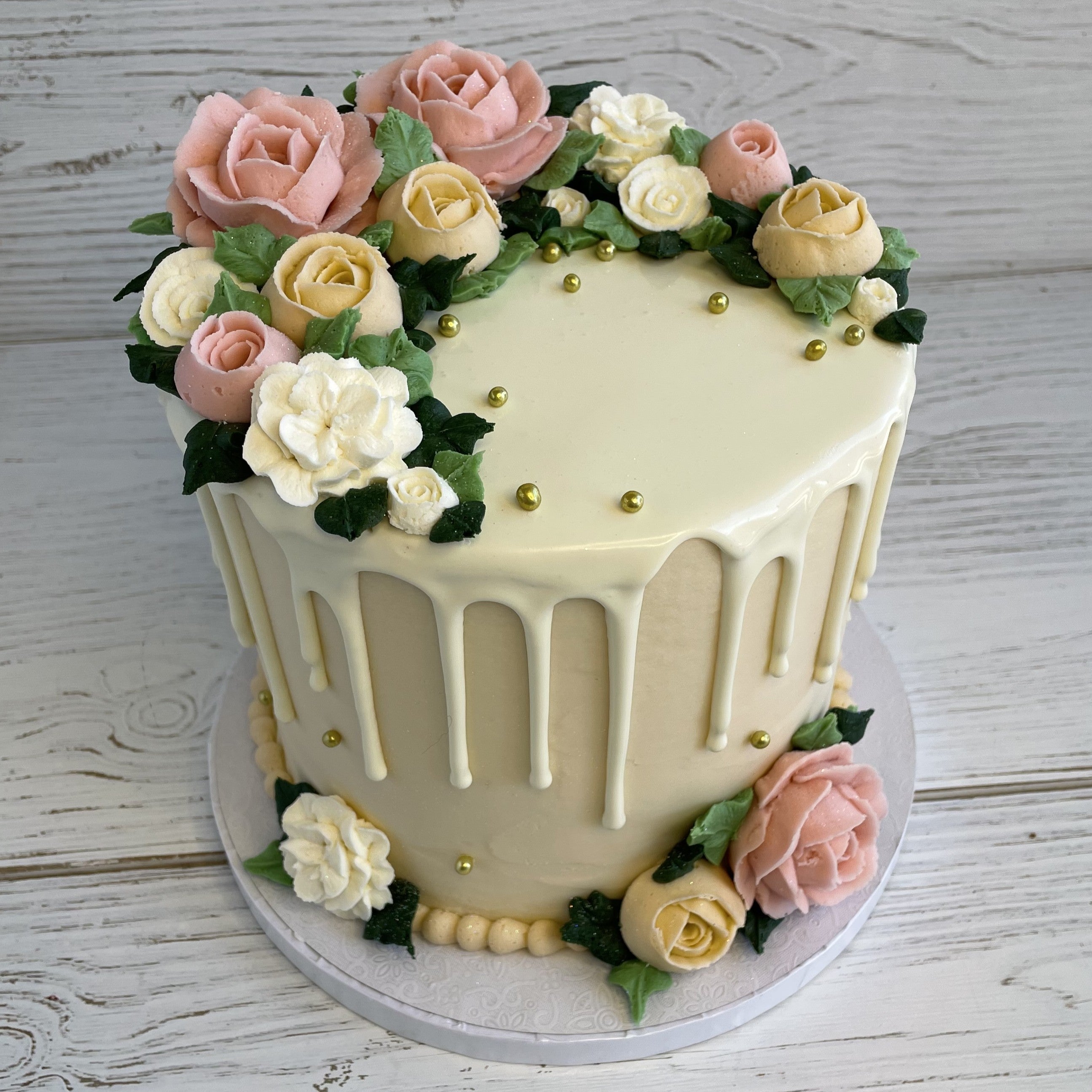 Extra Tall Floral Cake with White Drip