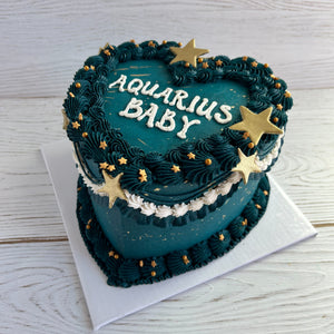 Teal and Gold Stars Aquarius Baby Heart-Shaped Cake