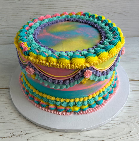 Whimsical Pastels Cake with Vintage Piping