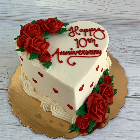 Classic Red Roses Heart-Shaped Cake